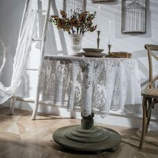 Tovaglia rotonda in pizzo, tovaglia retrò, tavolo da pranzo, tavolino, dimensioni: 190 cm (bianco)