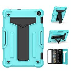 Per Amazon Kindle Fire HD 8 2020 / Fire 8 Plus Staffa a forma di T Colore a contrasto Custodia protettiva antiurto per PC + tablet in silicone (verde menta + nero)