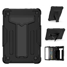 Per Amazon Kindle Fire HD 8 2020 / Fire 8 Plus Staffa a forma di T Colore a contrasto Custodia protettiva antiurto per PC + tablet in silicone (nero + nero)