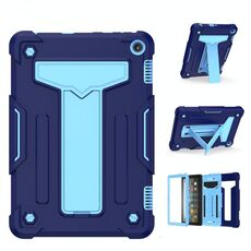 Per Amazon Kindle Fire HD 8 2020 / Fire 8 Plus Staffa a forma di T Colore a contrasto Custodia protettiva antiurto per PC + tablet in silicone (Navy + Blu)