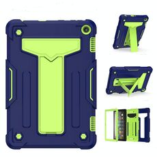 Per Amazon Kindle Fire HD 8 2020 / Fire 8 Plus Staffa a forma di T Colore a contrasto Custodia protettiva antiurto per PC + tablet in silicone (blu scuro + verde)