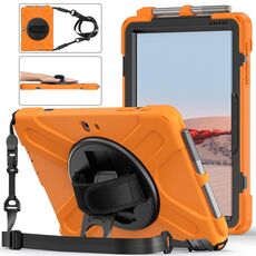Per Microsoft Surface Go 2 Custodia protettiva antiurto in silicone colorato + PC con supporto e tracolla, tracolla e slot per penna (arancione)