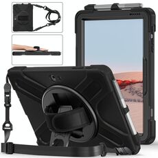 Per Microsoft Surface Go 2 Custodia protettiva antiurto in silicone colorato + PC con supporto e tracolla, tracolla e slot per penna (nero)