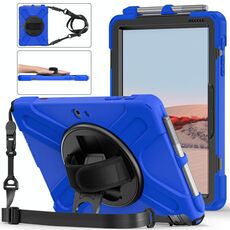 Per Microsoft Surface Go 2 Custodia protettiva antiurto in silicone colorato + PC con supporto e tracolla, tracolla e slot per penna (blu)