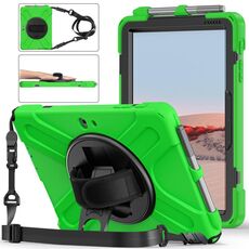 Per Microsoft Surface Go 2 Custodia protettiva antiurto in silicone colorato + PC con supporto e tracolla, tracolla e slot per penna (verde)