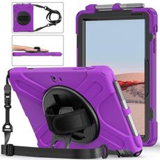 Per Microsoft Surface Go 2 Custodia protettiva antiurto in silicone colorato + PC con supporto e tracolla, tracolla e slot per penna (viola)