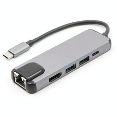 Convertitore HUB da USB-C / Type-C a HD 4K HDMI + RJ45 + USB 3.0 + USB 2.0 + PD 5 in 1