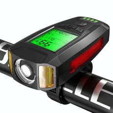 Luce anteriore (con fendinebbia) e clacson e tachimetro Faro multifunzione per mountain bike per bicicletta (orologio a codice (nero))