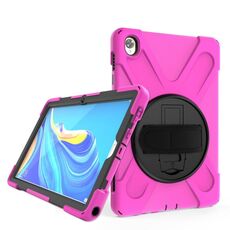 Per Huawei MediaPad M6 Custodia protettiva antiurto 10,8 colorato in silicone + PC con il supporto e la presa della mano Strap (Rose Red)