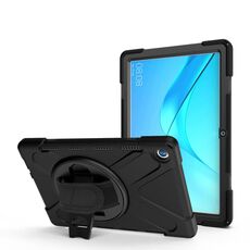 Per Huawei MediaPad M5 Custodia protettiva antiurto 10,8 colorato in silicone + PC con il supporto e la presa della mano Strap (nero)