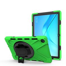 Per Huawei MediaPad M5 10.8 Custodia protettiva antiurto in silicone colorato + PC con supporto e cinturino per impugnatura (verde)