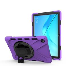 Per Huawei MediaPad M5 10.8 Custodia protettiva antiurto in silicone colorato + PC con supporto e cinturino per impugnatura (viola)
