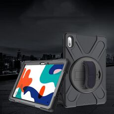 Per Huawei MatePad Custodia protettiva antiurto 10.4 colorato in silicone + PC con il supporto e la presa della mano Strap (nero)