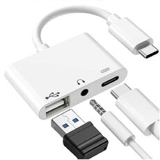 Adattatore OTG USB-C 3 in 1 con jack per cuffie da 3,5 mm, compatibile per iPad Pro e telefono con jack di tipo C.