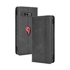 Per Asus ROG Phone 3 ZS661KS Fibbia magnetica Retro Crazy Horse Texture Custodia in pelle a vibrazione orizzontale, con supporto e slot per schede e cornice per foto (nero)