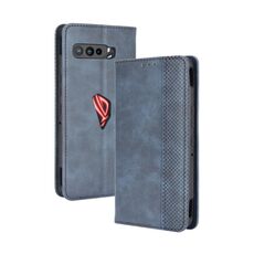 Per Asus ROG Phone 3 ZS661KS Fibbia magnetica Retro Crazy Horse Texture Custodia in pelle con vibrazione orizzontale, con supporto e slot per schede e cornice per foto (blu)