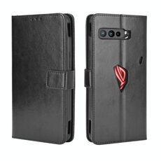 Per Asus ROG Phone 3 ZS661KS Custodia in pelle a vibrazione orizzontale con struttura retrò Crazy Horse, con supporto, slot per schede e cornice per foto (nera)