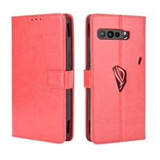 Per Asus ROG Phone 3 ZS661KS Custodia in pelle a ribaltamento orizzontale con struttura retrò Crazy Horse, con supporto e slot per schede e cornice per foto (rossa)