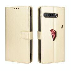 Per Asus ROG Phone 3 ZS661KS Custodia in pelle a vibrazione orizzontale con struttura retrò Crazy Horse, con supporto, slot per schede e cornice per foto (oro)