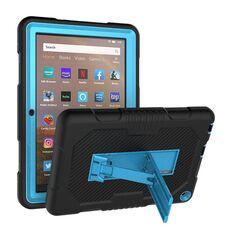 Per Amazon Kindle Fire HD 8 (2020) B2 Custodia protettiva in silicone a colori a contrasto + PC con supporto (nero + blu)