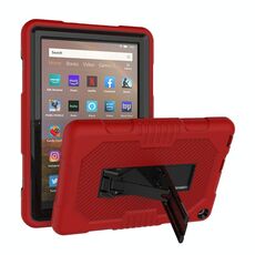 Per Amazon Kindle Fire HD 8 (2020) B2 Contrast Color Silicone + Custodia protettiva per PC con supporto (rosso + nero)