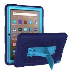 Per Amazon Kindle Fire HD 8 (2020) B2 Custodia protettiva in silicone a contrasto di colore + PC con supporto (blu navy + blu)