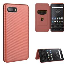 Per BlackBerry KEY2 Custodia in pelle magnetica con struttura in fibra di carbonio TPU + PC + custodia in pelle PU con slot per scheda (marrone)