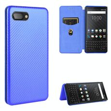 Per BlackBerry KEY2 Custodia in pelle magnetica con struttura in fibra di carbonio TPU + PC + custodia in pelle PU con slot per scheda (blu)