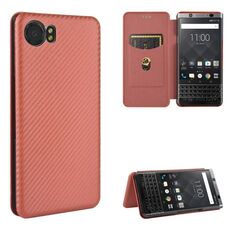 Per BlackBerry Keyone Custodia in fibra di carbonio con struttura magnetica orizzontale Flip TPU + PC + Custodia in pelle PU con slot per scheda (marrone)