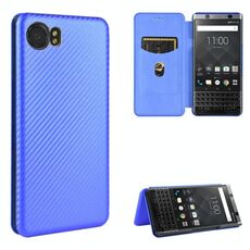 Per BlackBerry Keyone Custodia in fibra di carbonio con struttura magnetica orizzontale Flip TPU + PC + Custodia in pelle PU con slot per scheda (blu)
