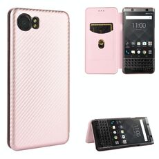 Per BlackBerry Keyone Custodia in fibra di carbonio con struttura magnetica orizzontale Flip TPU + PC + Custodia in pelle PU con slot per scheda (rosa)