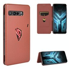 Per Asus ROG Phone 3 ZS661KS Fibra di carbonio Texture Flip orizzontale magnetico TPU + PC + Custodia in pelle PU con slot per scheda (marrone)