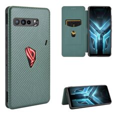 Per Asus ROG Phone 3 ZS661KS Fibra di carbonio Texture Flip orizzontale magnetico TPU + PC + Custodia in pelle PU con slot per scheda (verde)