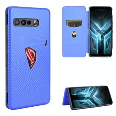 Per Asus ROG Phone 3 ZS661KS Fibra di carbonio Texture Flip orizzontale magnetico TPU + PC + Custodia in pelle PU con slot per scheda (blu)
