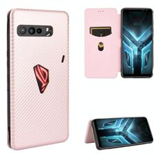 Per Asus ROG Phone 3 ZS661KS Fibra di carbonio Texture Flip orizzontale magnetico TPU + PC + Custodia in pelle PU con slot per scheda (rosa)