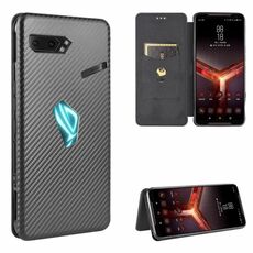 Per Asus ROG Phone II Fibra di carbonio Texture Flip orizzontale magnetico TPU + PC + Custodia in pelle PU con slot per scheda (nero)