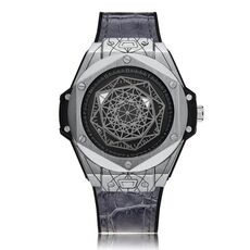 CAGARNY 6868 Quadrante geometrico poligonale al quarzo con doppio movimento Orologio da uomo con cinturino in TPU (cintura grigia con guscio d'argento)