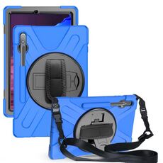 Per Samsung Galaxy Tab S8 + / Tab S8 Plus / Tab S7 FE / TAB S7 + Anti-antiurto Silicone colorato + custodia protettiva per PC con supporto e tracolla e cinturino a mano (blu)