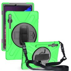 Per Samsung Galaxy Tab S8 + / Tab S8 Plus / TAB S7 FE / TAB S7 + Antifondo antiurto Silicone + custodia protettiva per PC con supporto e tracolla e cinturino a mano (verde)