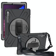Per Samsung Galaxy Tab S8 + / TAB S8 PLUS / TAB S7 FE / TAB S7 + Antifondo antiurto Silicone + PC Cassa protettiva con supporto e tracolla e cinturino a mano (nero)