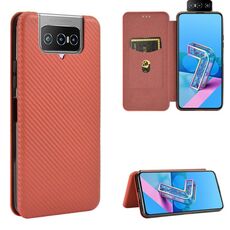 Per Asus Zenfone 7 ZS670KS / ZenFone 7 Pro ZS671KS Struttura in fibra di carbonio Flip orizzontale magnetico TPU + PC + Custodia in pelle PU con slot per scheda (marrone)