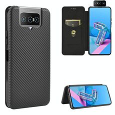 Per Asus Zenfone 7 ZS670KS / ZenFone 7 Pro ZS671KS Fibra di carbonio Texture Flip orizzontale magnetico TPU + PC + Custodia in pelle PU con slot per scheda (nero)