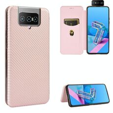 Per Asus Zenfone 7 ZS670KS / ZenFone 7 Pro ZS671KS Fibra di carbonio Texture Flip orizzontale magnetico TPU + PC + Custodia in pelle PU con slot per scheda (rosa)
