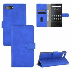 Per BlackBerry KEY2 Tinta unita Pelle Feel Fibbia magnetica Flip orizzontale Custodia in pelle PU con struttura in pelle di vitello con supporto e slot per schede e portafoglio (blu)