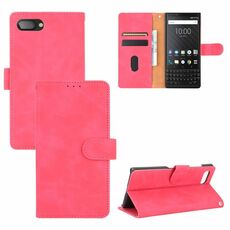 Per BlackBerry KEY2 Tinta unita Pelle Feel Fibbia magnetica Flip orizzontale Custodia in pelle PU con struttura in pelle di vitello con supporto e slot per schede e portafoglio (rosa rossa)