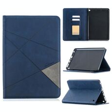 Per Amazon Kindle Fire HD8 (2020) Custodia in pelle magnetica a vibrazione orizzontale con struttura a rombi con supporto e slot per schede (blu scuro)