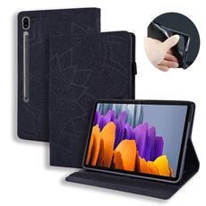 Per Samsung Galaxy Tab S8 + / Tab Tab S8 Plus / Tab S7 FE / TAB S7 + Struttura del vitello Struttura in pelle orizzontale in rilievo in pelle orizzontale con supporto e carte e fotogrammi fotografici (nero)