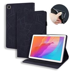 Per Huawei Enjoy Tablet 2 Custodia in pelle con ribaltina orizzontale in rilievo con struttura in vitello con supporto, slot per schede e cornice per foto (nera)