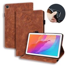 Per Huawei Enjoy Tablet 2 Custodia in pelle con ribaltina orizzontale in rilievo con struttura in vitello con supporto, slot per schede e cornice per foto (marrone)