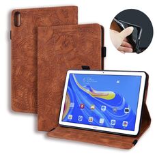Per Huawei MatePad 10.8 Custodia in pelle con ribaltina orizzontale in rilievo con struttura in vitello con supporto, slot per schede e cornice per foto (marrone)